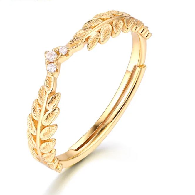 Gold-Plated Olive Branch Zircon Ring – image 4