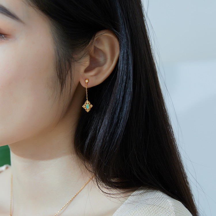 Gold-Plated Opal-Inlaid Long Stud Earrings – wholesale earrings in bulk