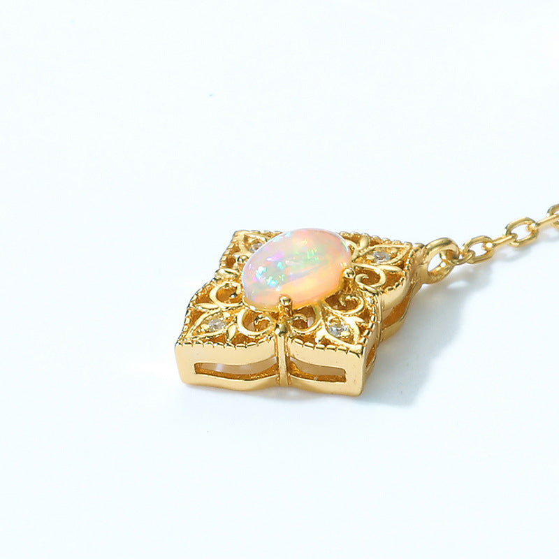 Gold-Plated Opal-Inlaid Long Stud Earrings – detail view 3