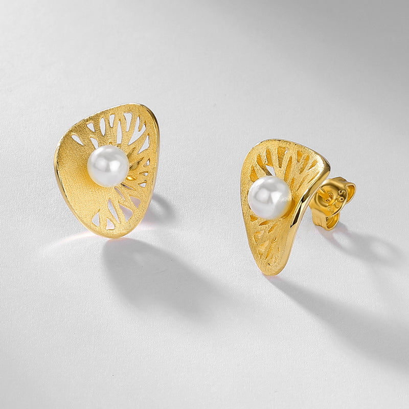 Gold-Plated Openwork Pattern Pearl Earrings – pearl earrings wholesale