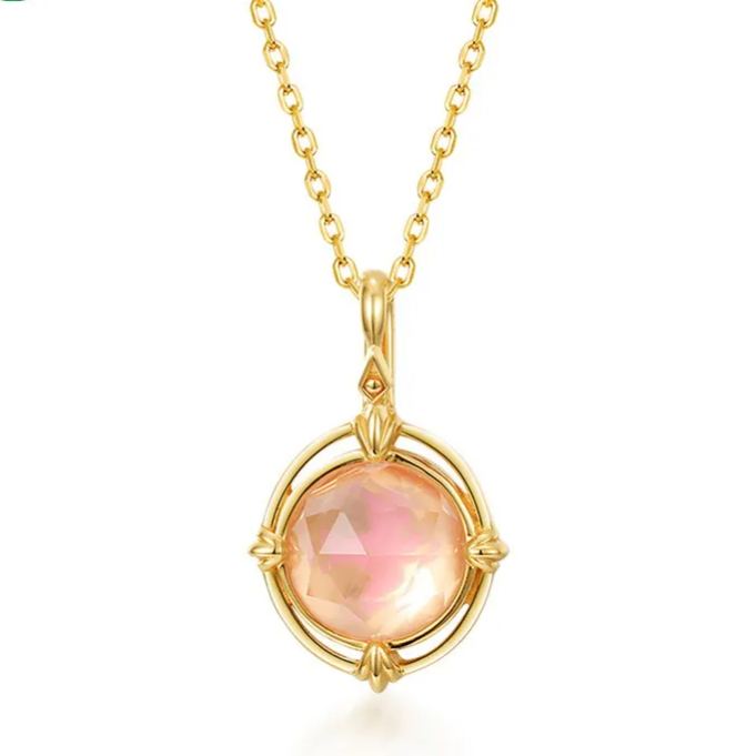 Gold-Plated Pink Enamel Bird Pendant Necklace