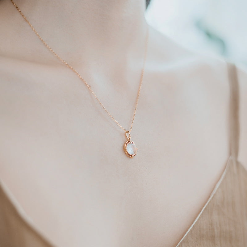 Gold-Plated Pink Enamel Bird Pendant Necklace – detail view 3