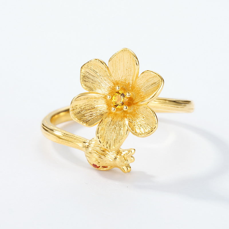 Gold-Plated Pomegranate Zircon Inlaid Ring