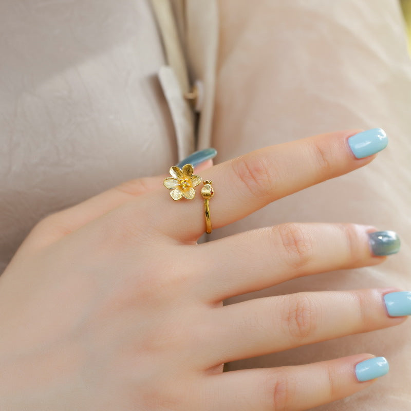 Gold-Plated Pomegranate Zircon Inlaid Ring – wholesale silver rings