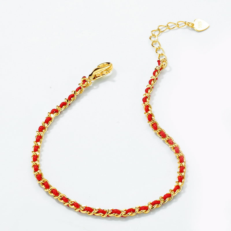 Gold-Plated Red Rope Bracelet