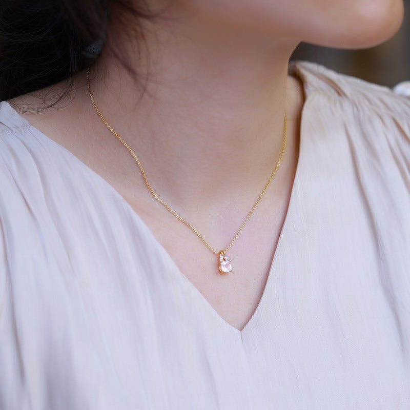 Gold-Plated Rose Crystal Pendant Zircon Necklace – detail view 3