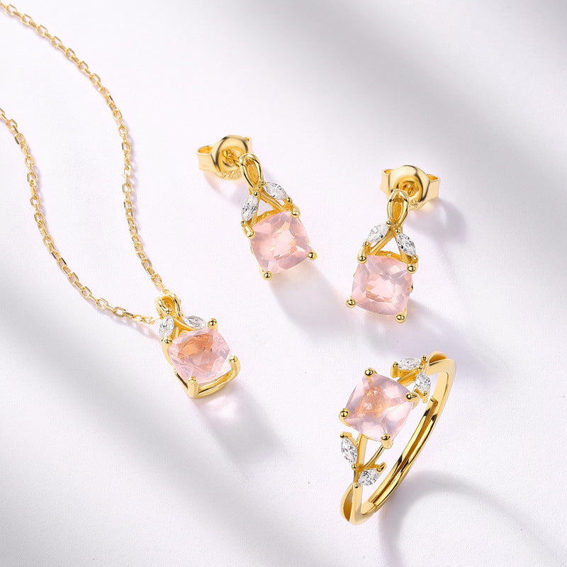 Gold-Plated Rose Crystal Pendant Zircon Necklace – image 4