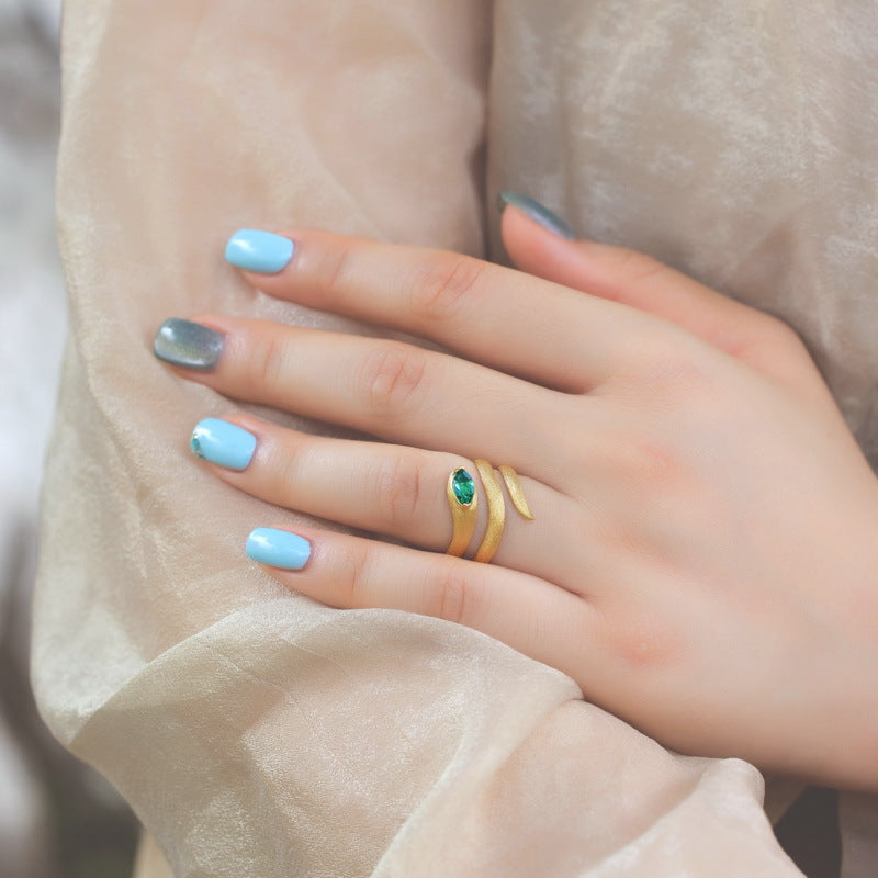 Gold-Plated Serpent Emerald Ring – gemstone jewelry supplier