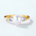 Gold-Plated Sky Blue Topaz Pearl Ring