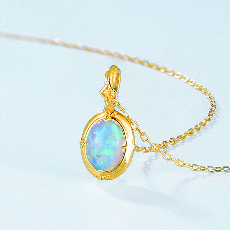 Gold Plated Synthetic Opal Charm Necklace