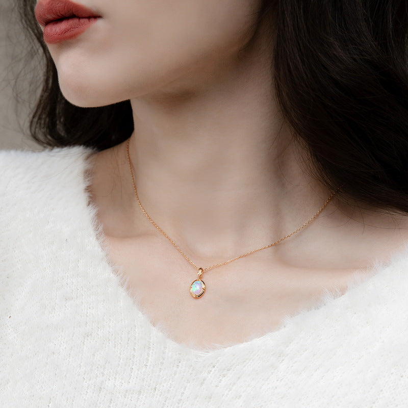 Gold Plated Synthetic Opal Charm Necklace – wholesale silver necklaces