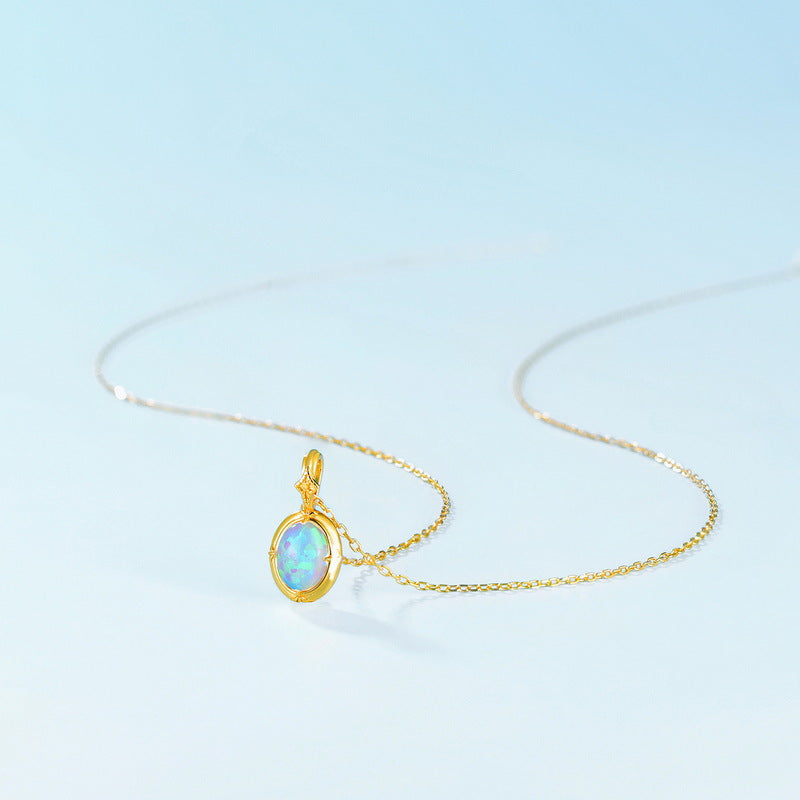 Gold Plated Synthetic Opal Charm Necklace – detail view 3