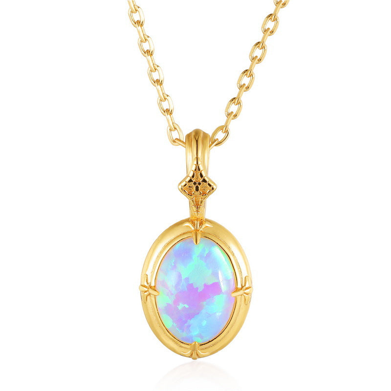 Gold Plated Synthetic Opal Charm Necklace – image 4