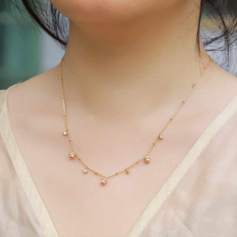Gold-Plated Tassel Hazelnut Zircon Inlaid Necklace – detail view 3