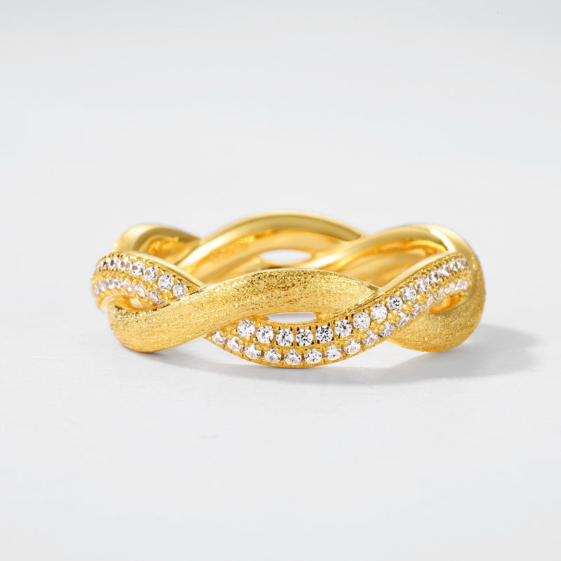 Gold-Plated Twisted Zircon Inlaid Ring
