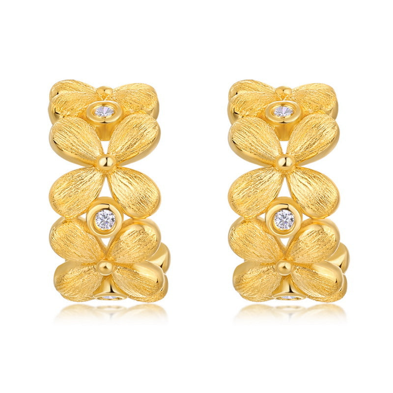 Gold Plated Vintage Court Style Flower Zircon Earrings – image 4