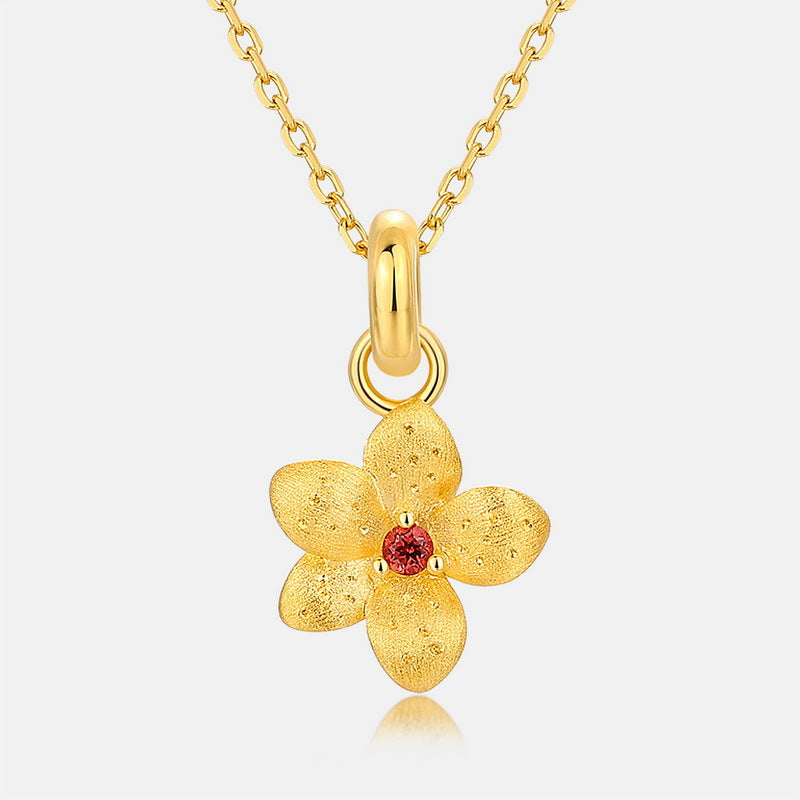 Gold-Plated Vintage Garnet Flower Pendant Necklace