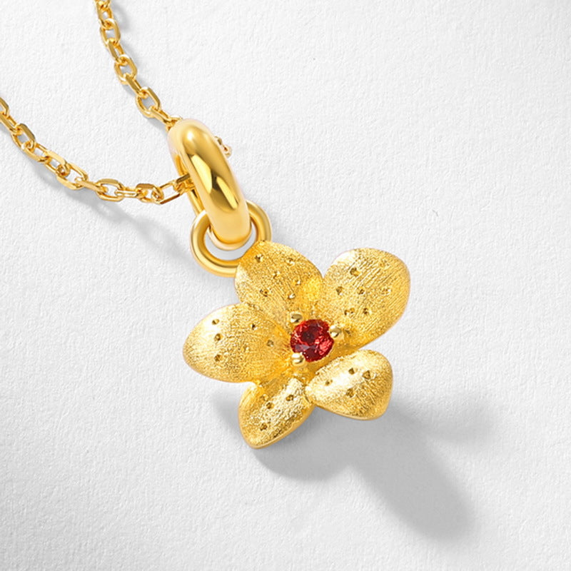 Gold-Plated Vintage Garnet Flower Pendant Necklace – image 4