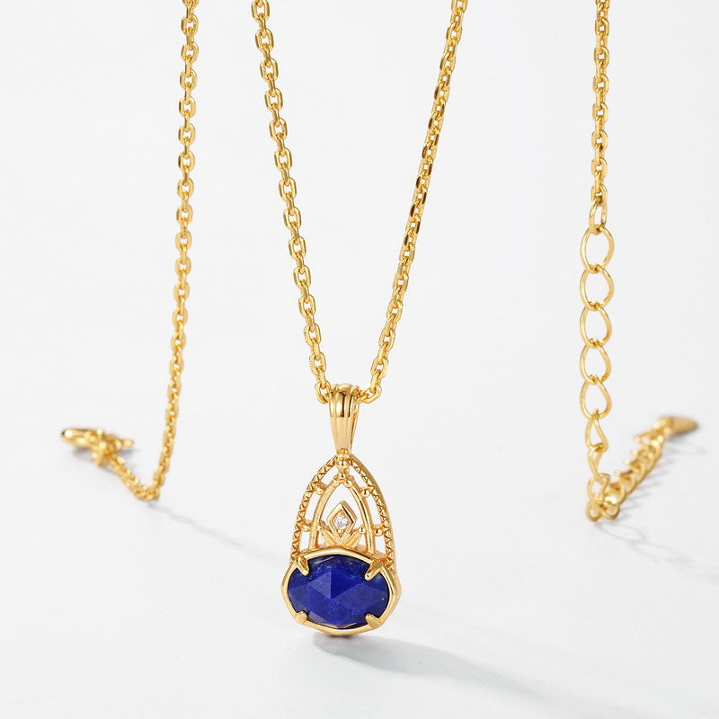Gold-Plated Vintage Natural Lapis Lazuli Pendant Necklace – gemstone jewelry supplier