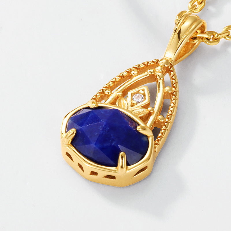 Gold-Plated Vintage Natural Lapis Lazuli Pendant Necklace – image 4