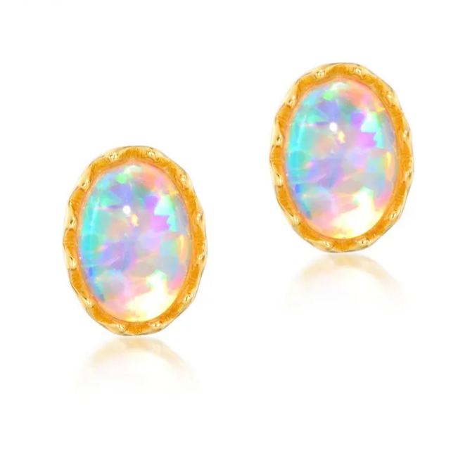 Gold-Plated Vintage Opal Stud Earrings