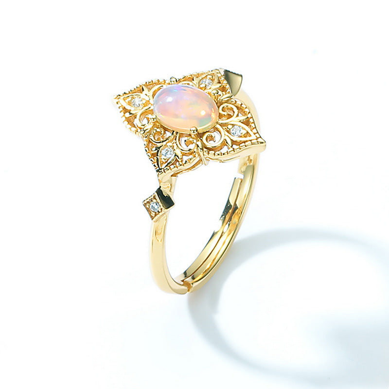 Gold-Plated Vintage Style Natural Opal Zircon Ring – detail view 3