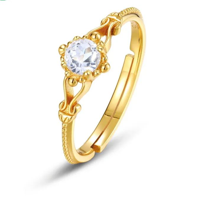 Gold-Plated Vintage White Crystal Ring