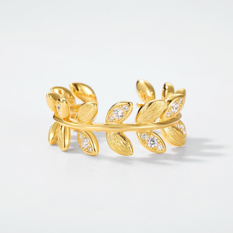 Gold-Plated Round Wheat Ear Zircon Ring