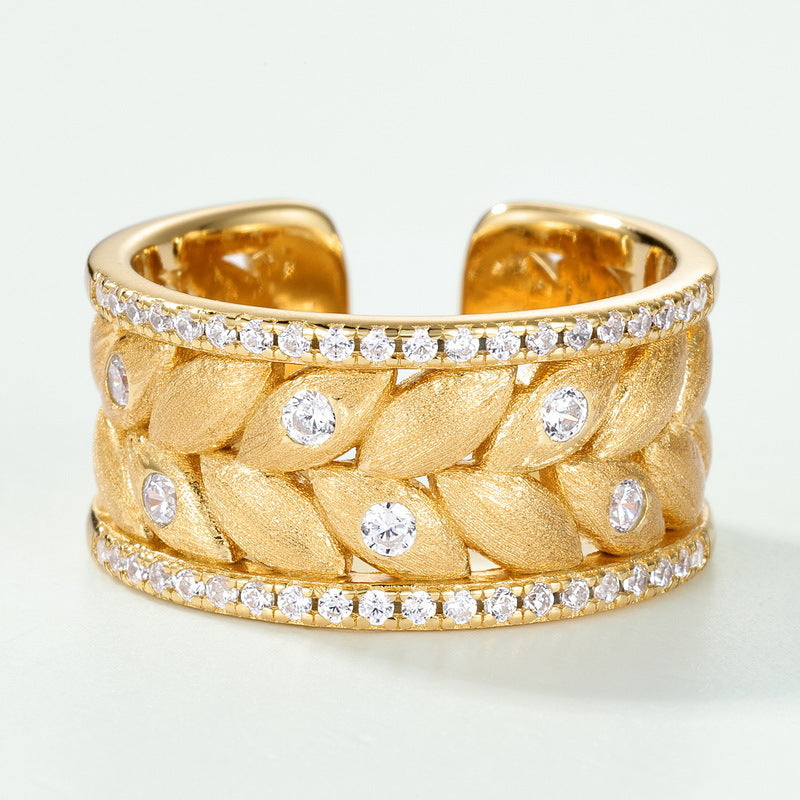 Gold-Plated 9mm Wheat Ear Zircon Ring