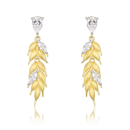 Gold-Plated Zircon Inlaid Wheat Tassel Earrings