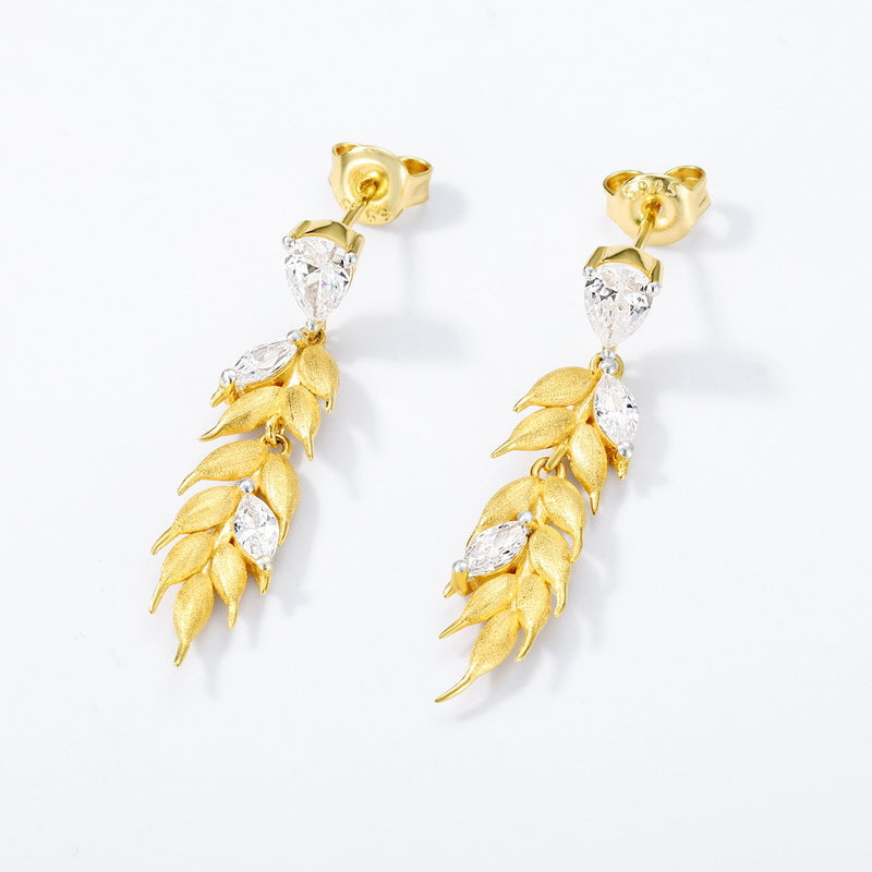 Gold-Plated Zircon Inlaid Wheat Tassel Earrings – trendy earrings wholesale
