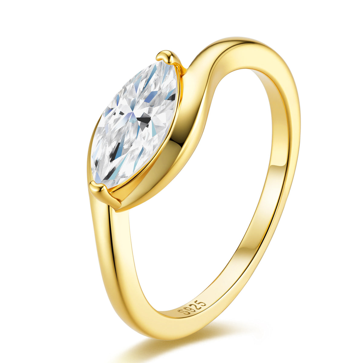 Gold-Tone Marquise Moissanite Ring