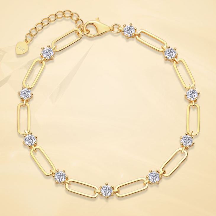 Gold-Tone Paperclip Moissanite Bracelet