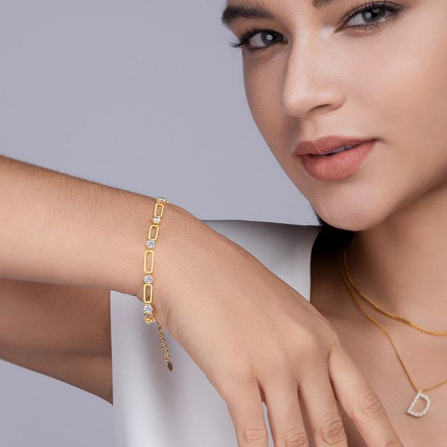 Gold-Tone Paperclip Moissanite Bracelet – wholesale moissanite jewelry