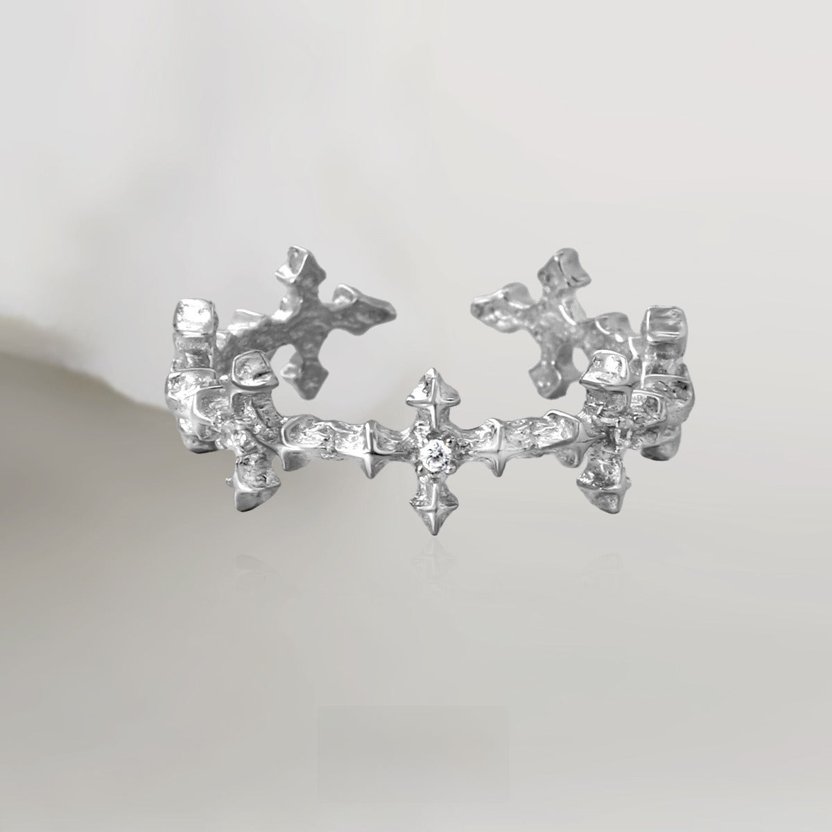 Gothic Textured Cross Open Ring