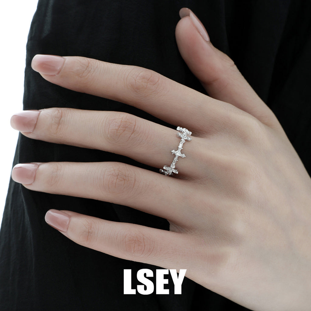 Gothic Textured Cross Open Ring – wholesale silver rings