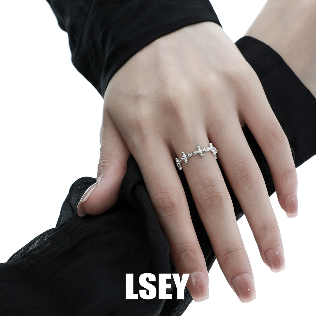 Gothic Textured Cross Open Ring – detail view 3