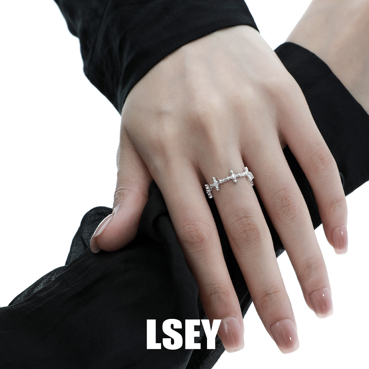 Gothic Textured Cross Open Ring – detail view 3