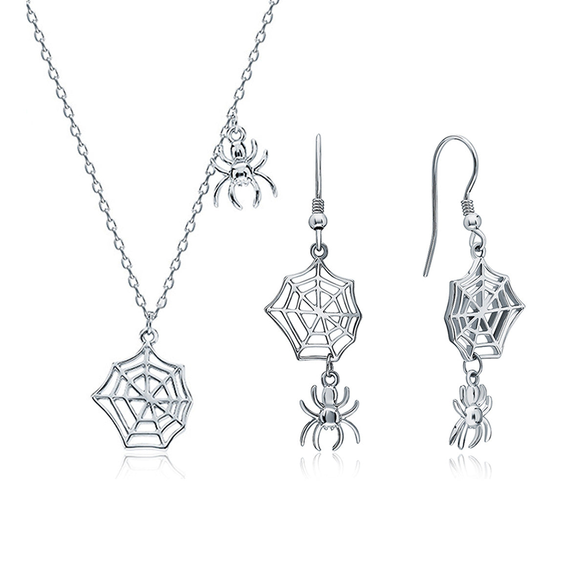 Gothic Spiderweb Pendant Necklace and Earrings Set