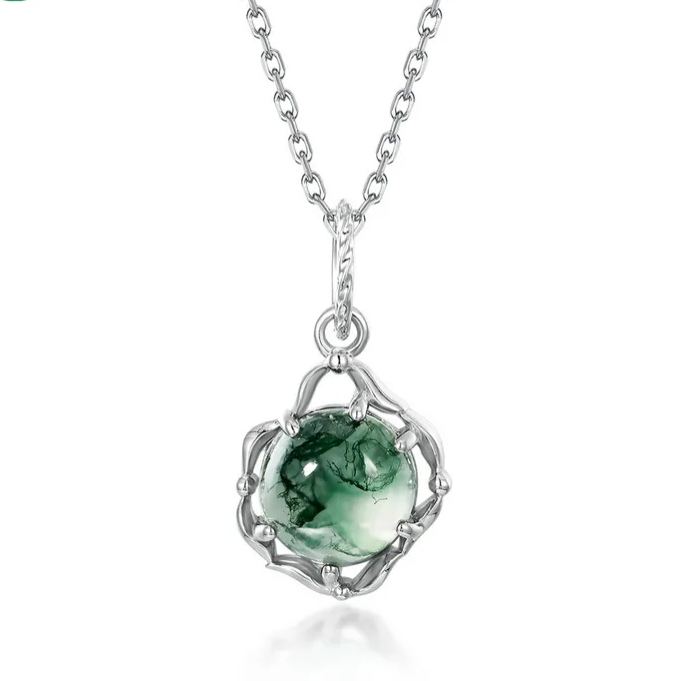 Green Moss Stone Pendant Necklace – image 4