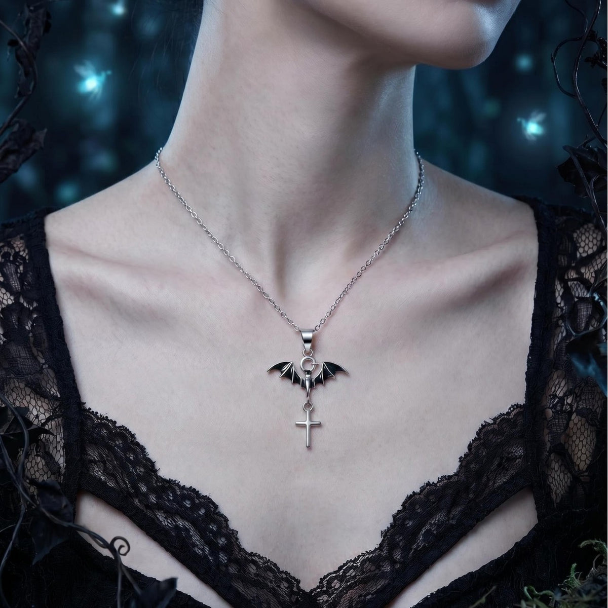 Halloween Bat Cross Necklace – wholesale silver necklaces