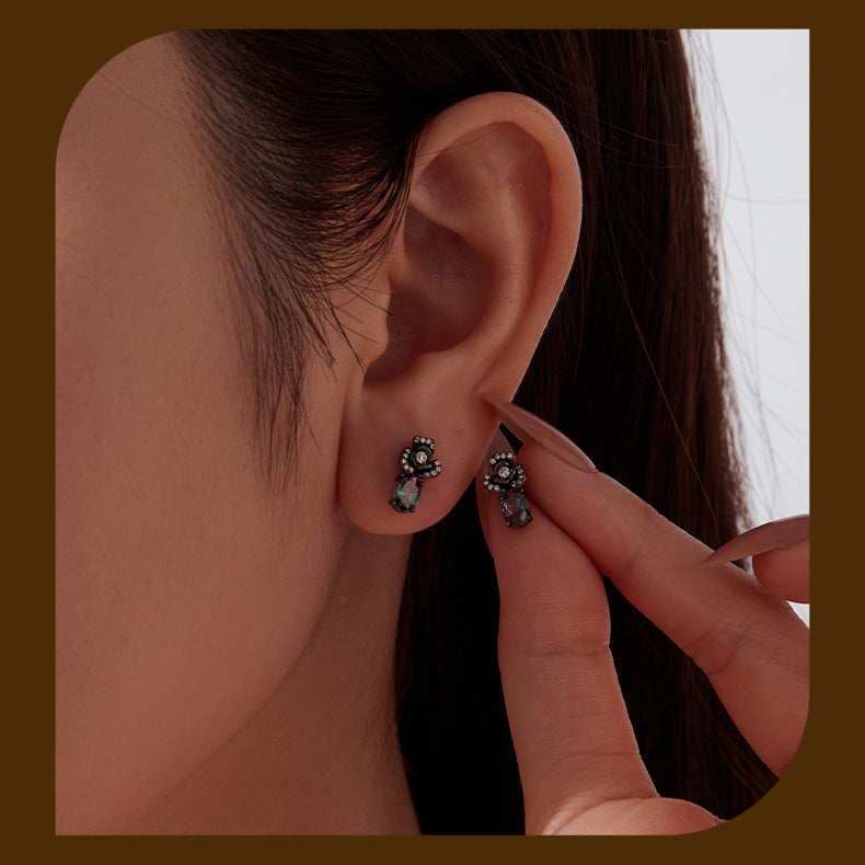 Halloween Dark Night Black Rose Stud Earrings – stud earrings in bulk