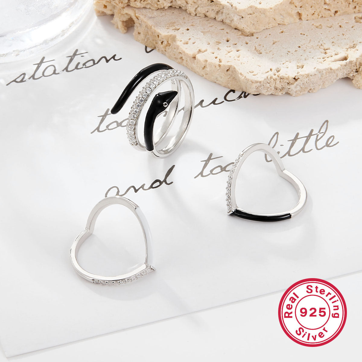 Halloween Serpent Ring With Black & White Enamel – wholesale silver rings