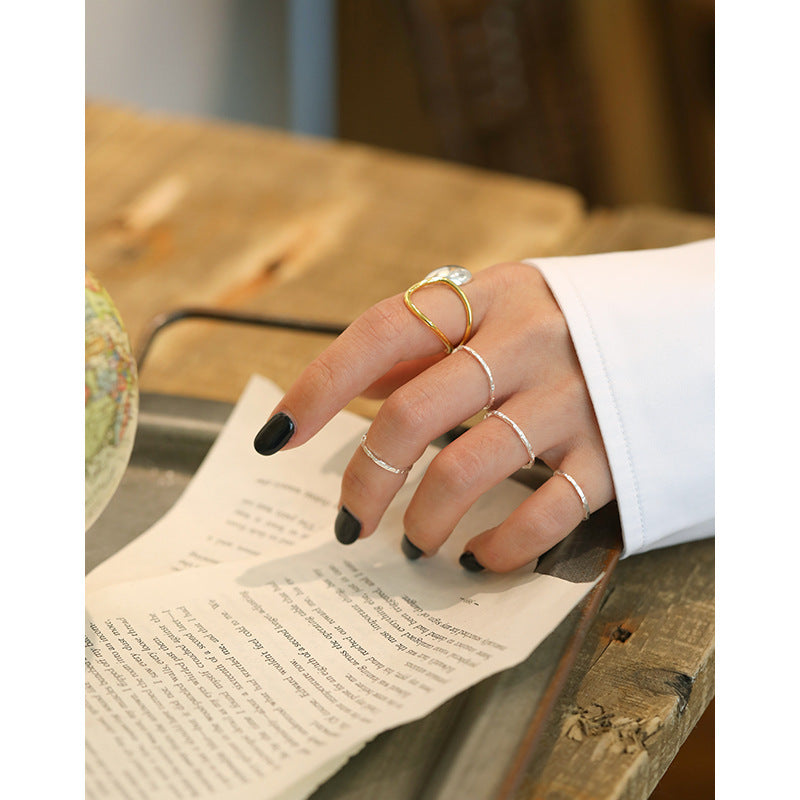 Organic Hammered Stacking Band Ring – detail view 3