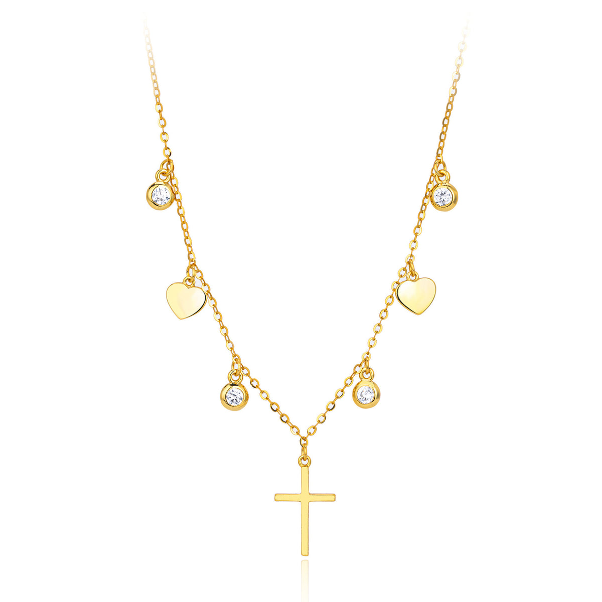 Dainty CZ Heart Cross Charm Necklace