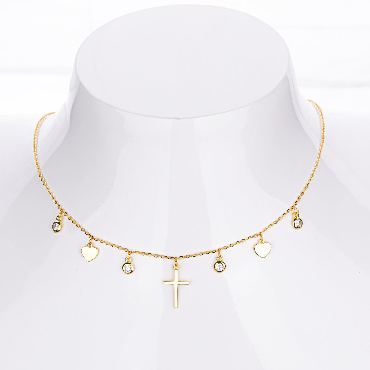 Dainty CZ Heart Cross Charm Necklace – wholesale silver necklaces