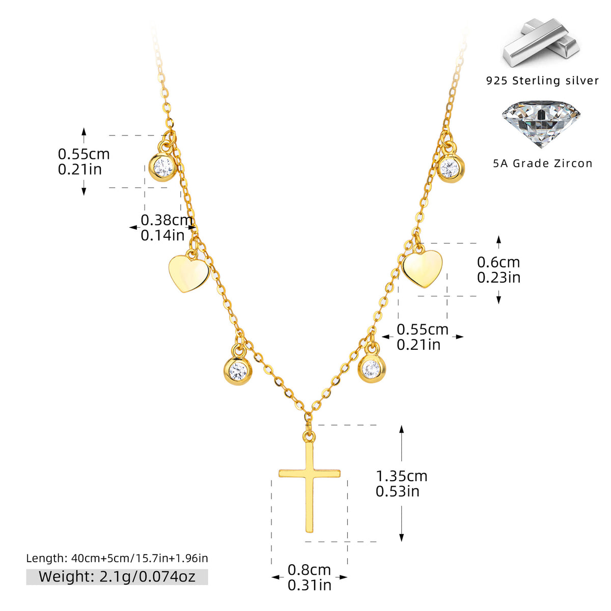 Dainty CZ Heart Cross Charm Necklace – image 6