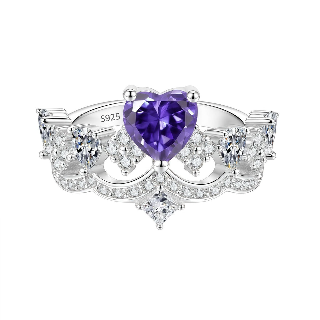 Heart Crown Colorful Moissanite Ring – image 13