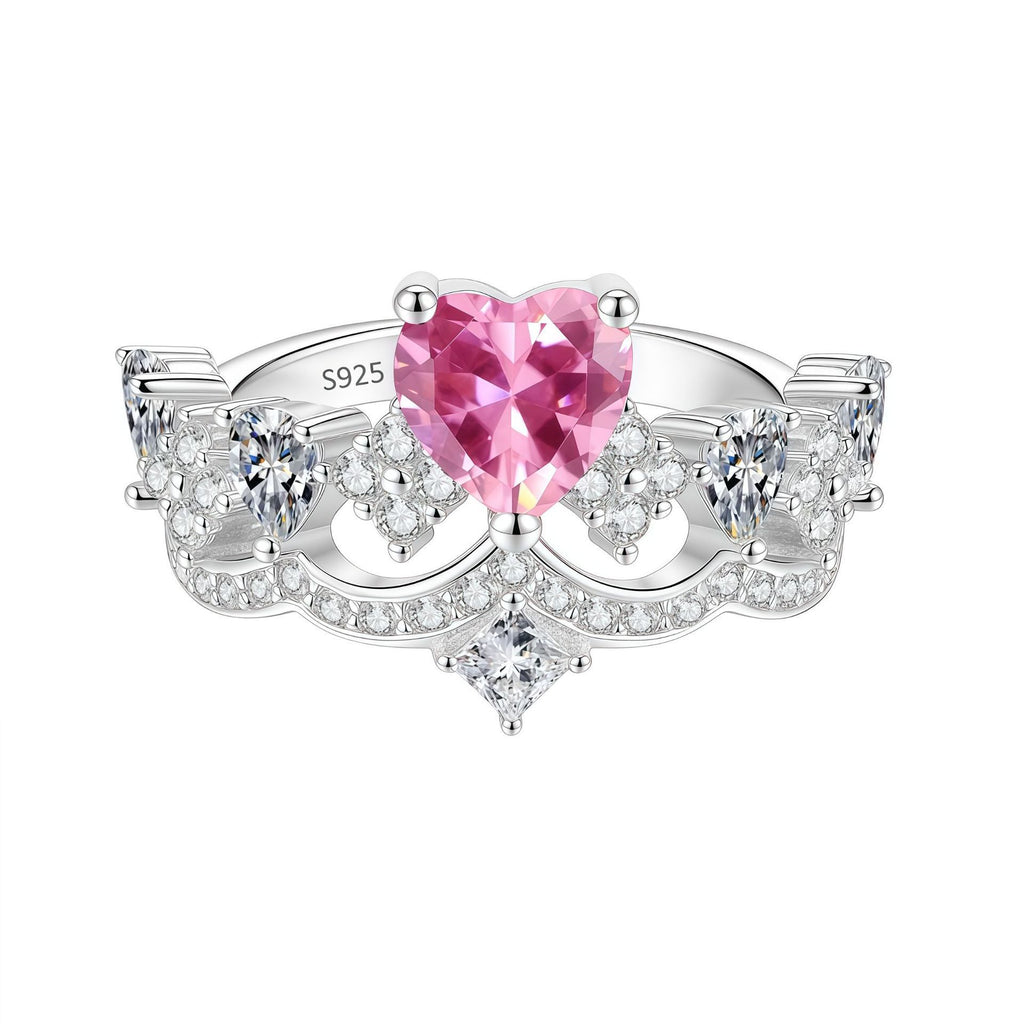 Heart Crown Colorful Moissanite Ring – image 6