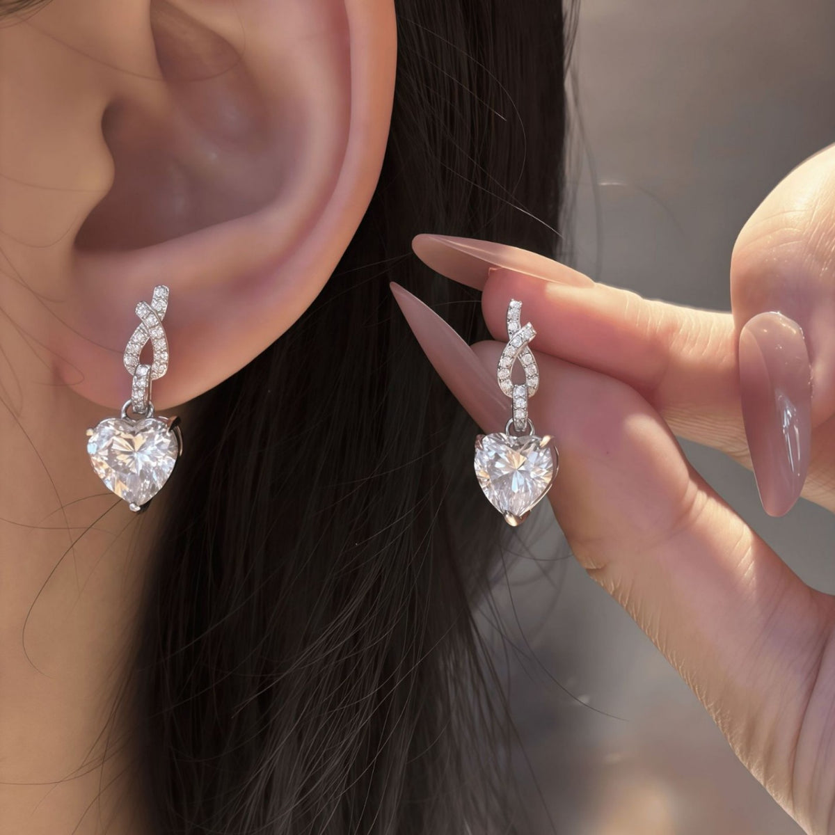 Heart-Shaped Moissanite Drop Earrings – detail view 3
